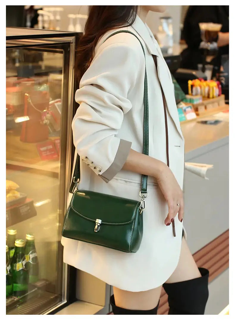 Exquisite Cowhide Small Square Bag with Internal Zipper in Stylish Simple Design