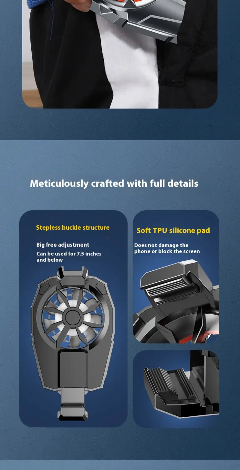 Wireless Phone Turbine Radiator with Cooling Fan Rechargeable Black