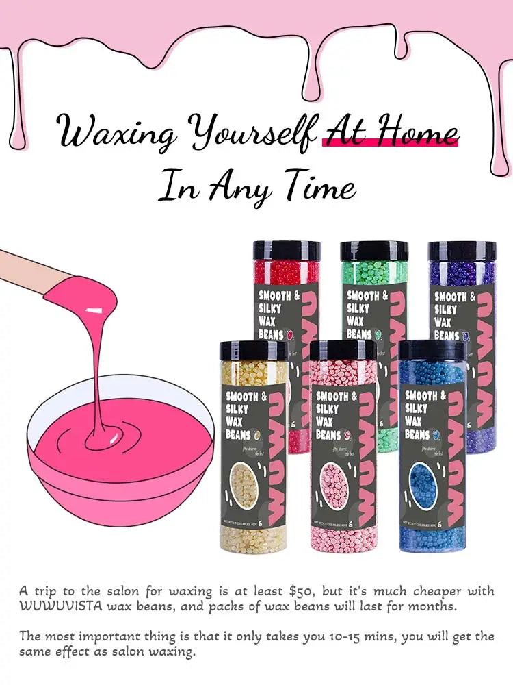 WUWUVISTA Hard Wax Beads 14.11oz Bottle Wax Beans Hair Removal Waxing For Wax Heater Painless Beans For All Hair Types