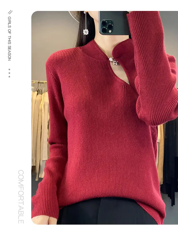 Oversized Wool Pullover Sweater Vintage Loose Fit Retro Crewneck for Women