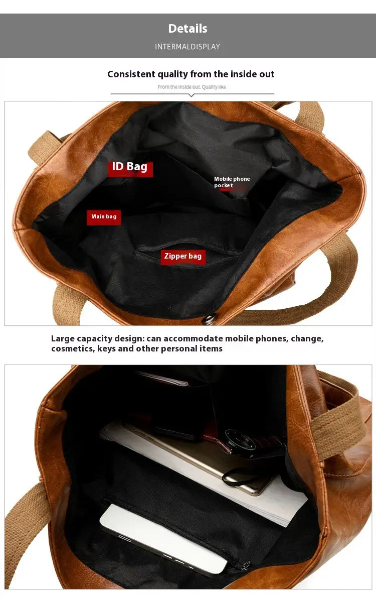 Bruine polyester koffer Organizer tas met ritszak en PU lederen trim