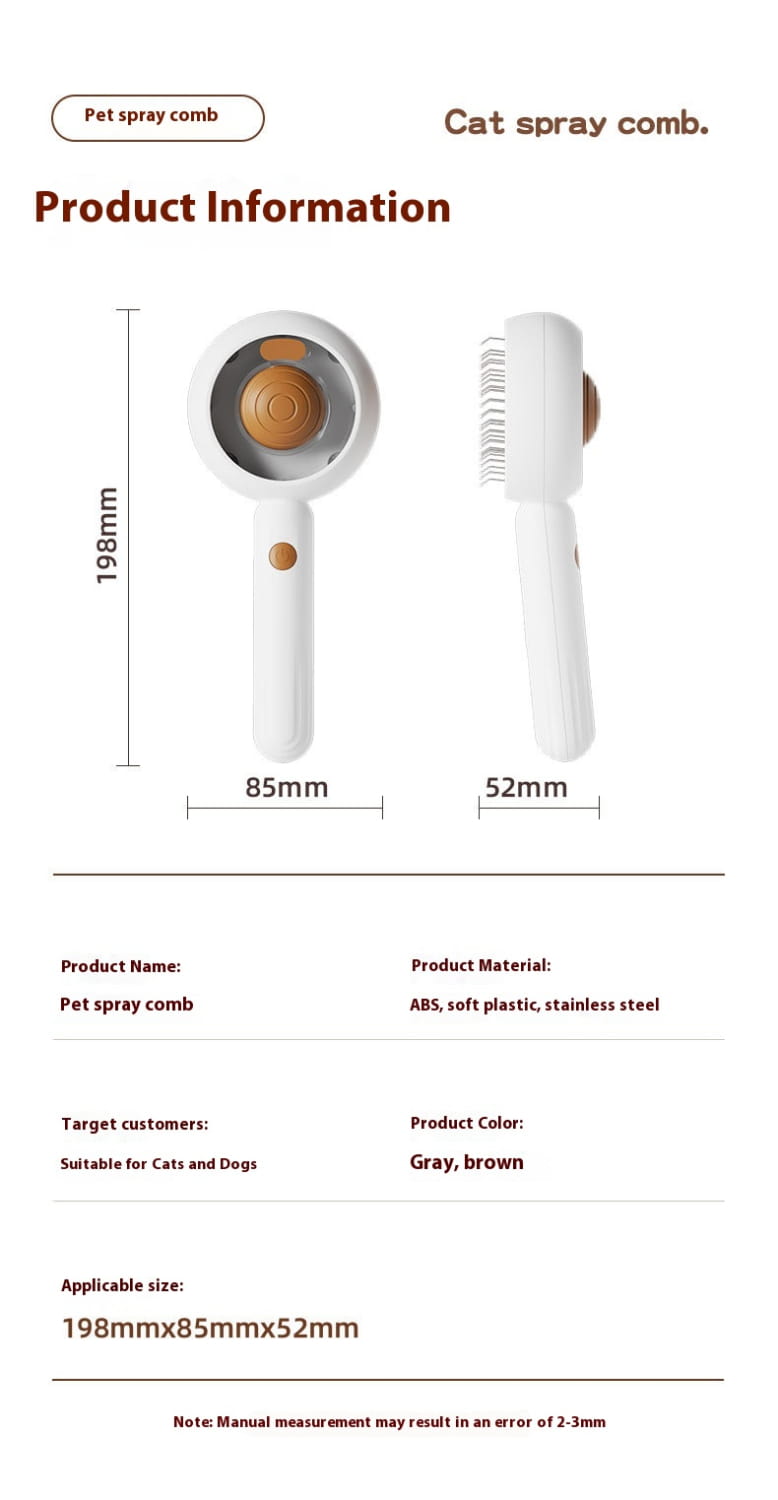 Roestvrijstalen spray -kam voor katten en honden Pet verzorging borstel