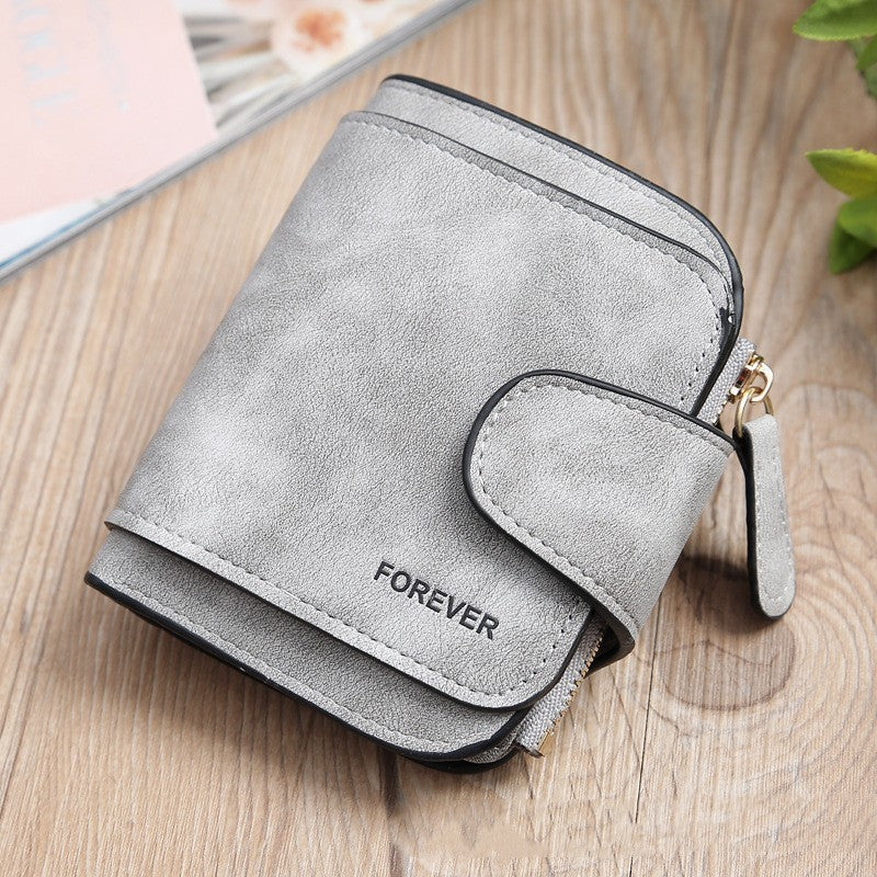 Simple Short Solid Color Three Fold Magnetic Buckle Wallet Multi Card Large Capacity Women’s Purse - Solid Color