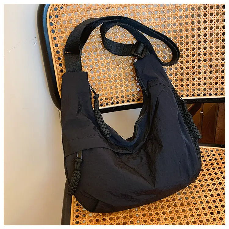 Nylon Messenger Bag Beige Black Travel Crossbody Shoulder Suitcase Purse