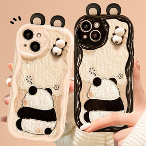 3D Panda Poppen Cartoon Telefoonhoes 