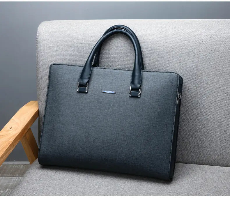Mens PU Leather Handbag Large Zipper Tote Messenger Shoulder Bag Solid Color