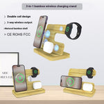 Bamboo Three-in-one Wireless Charger Bracket - Bamboo Wireless Charger for Your Techy Chaos