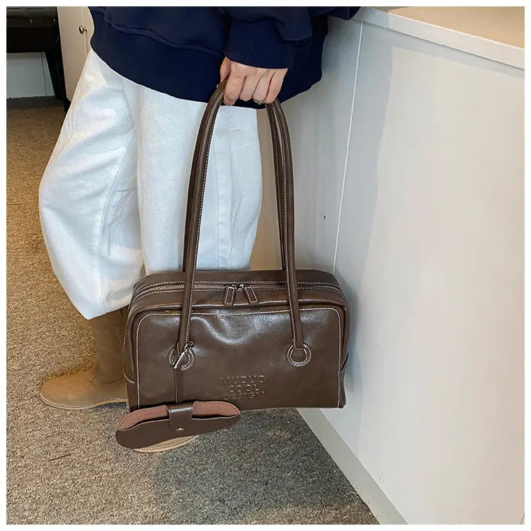 Casual Tote Bag Retro Fashion Polyester Cotton Brown and Red