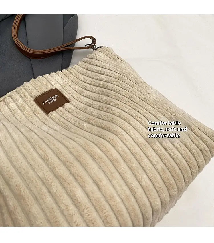 Versatile Large Capacity Corduroy Soft Surface Crossbody Shoulder Bag