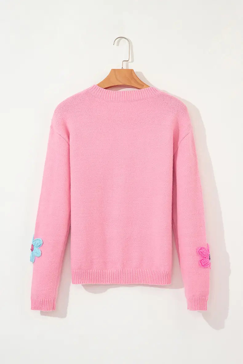 Różowy kwiatowy sweter z dzianiny 3D dla kobiet luźne akrylowe sweter do xl