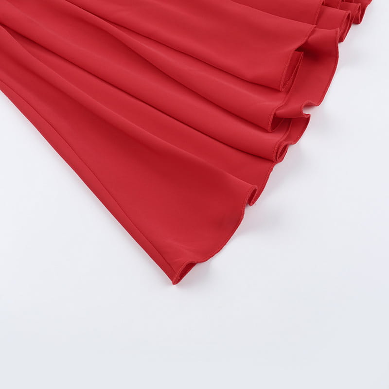 Falda corta sin espalda de cintura alta roja con tirantes poliéster s m l