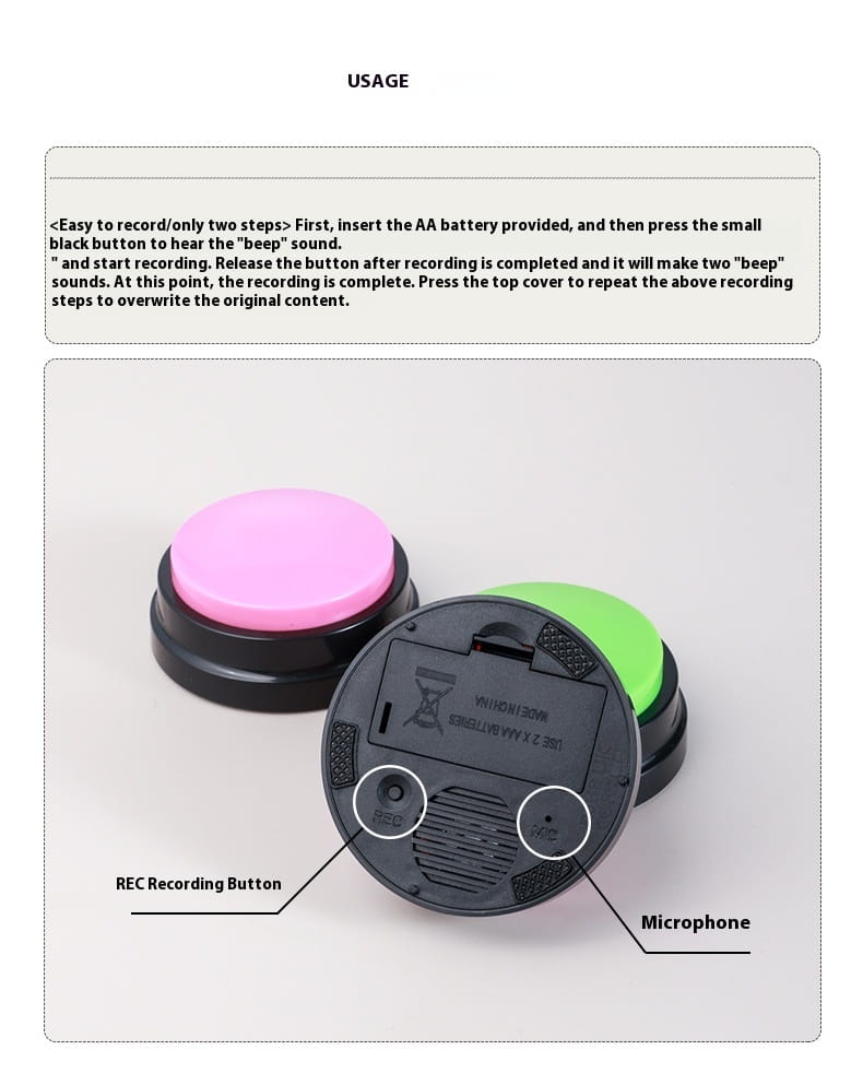 Botón de grabación pequeño de 5 cm con correas de borde de cojín para entrenamiento de mascotas