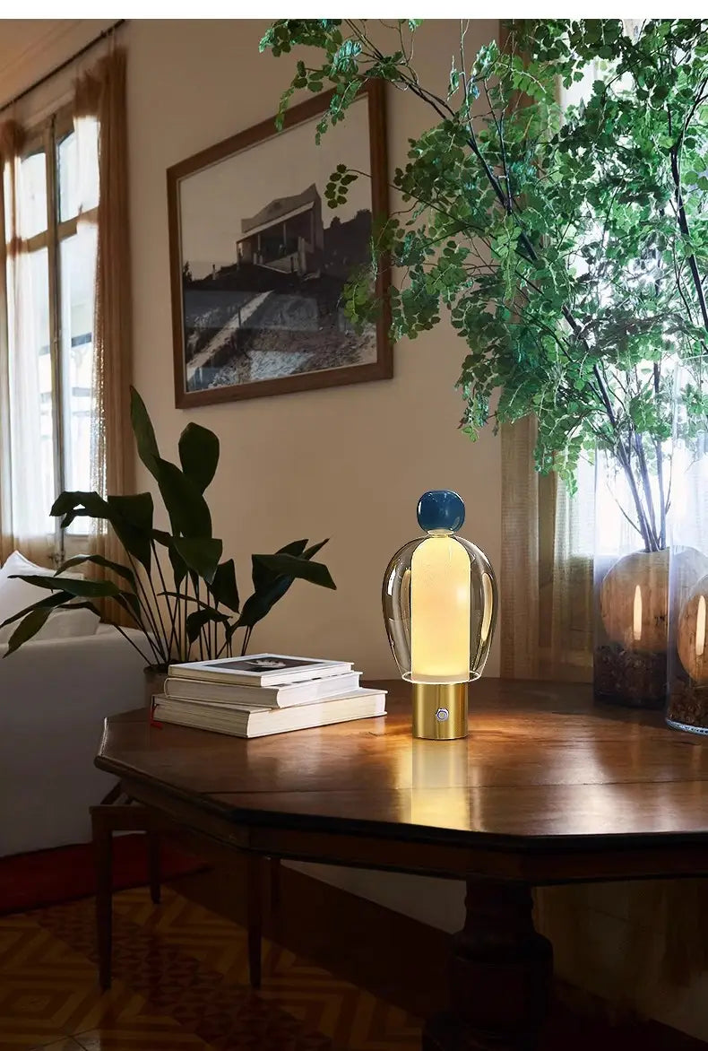 Nordic Modern Glass Charging Table Lamp with Geometric Design in Multiple Colors