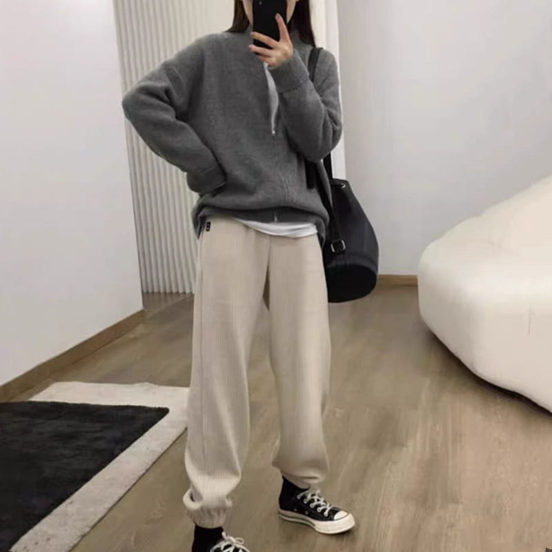 Tomgangsstil japansk koreansk casual glidelås cardigan løs strikket genser