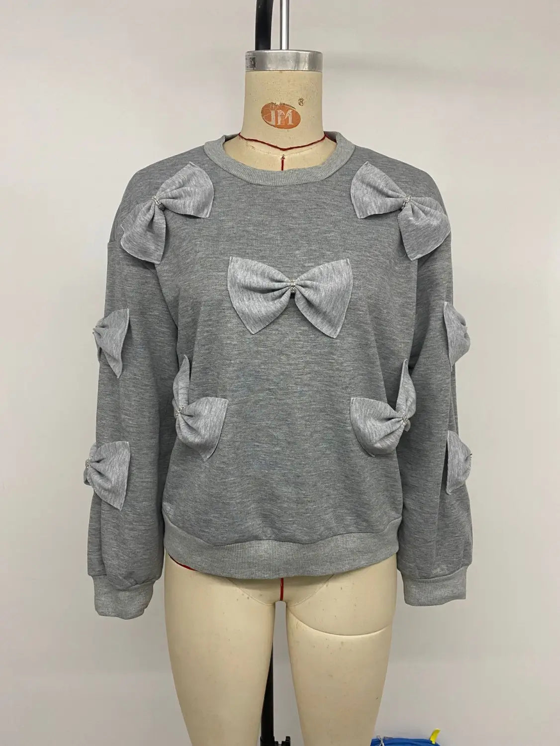 Lichtgrijze boog pullover trui vrouwen schattig Koreaans katoenen gebreide top S-XL