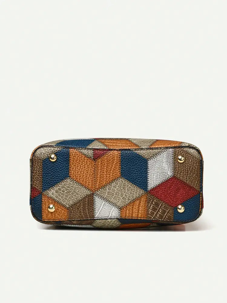 Retro Shoulder Messenger Bag Large Capacity PU Suitcase with Irregular Stitching