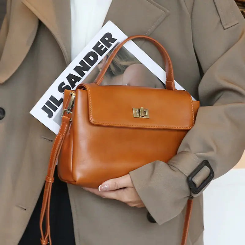 Sunset Yellow Polyester Cotton Shoulder Bag with Leather Details for United States