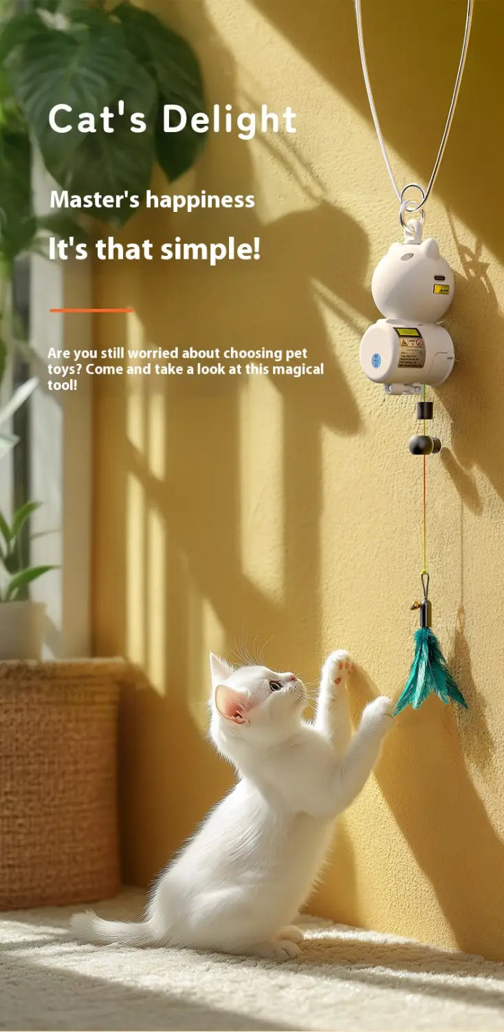 Interaktiver USB -wiederaufladbares Katzenspielzeug mit Feder und einziehbarem Seil