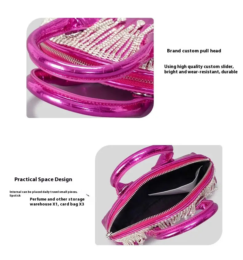 Fashion Shiny Surface Chain Shoulder Messenger Bag with Tassel and Crocodile Pattern