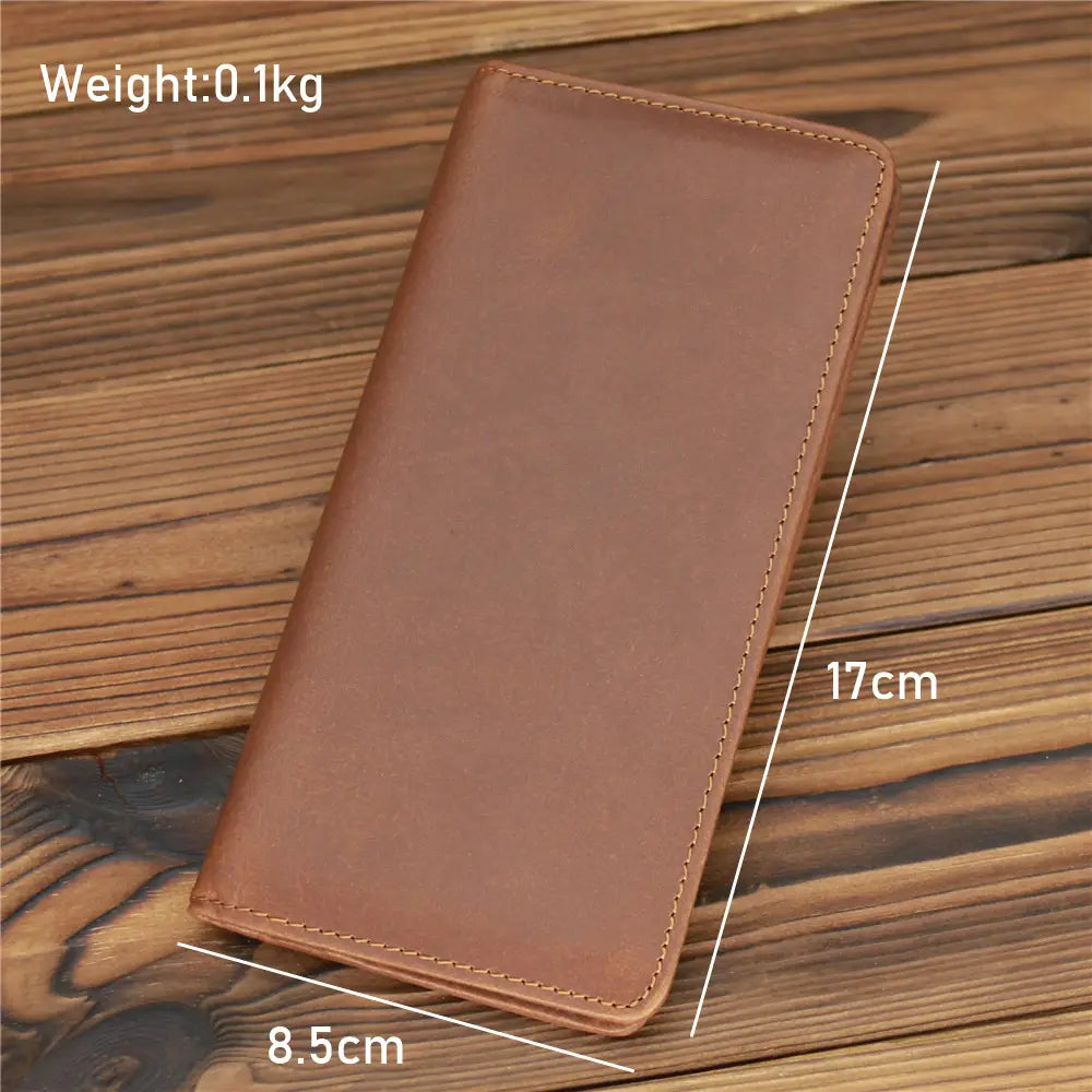 European Retro Leather Long Wallet for Men in Dark and Reddish Brown