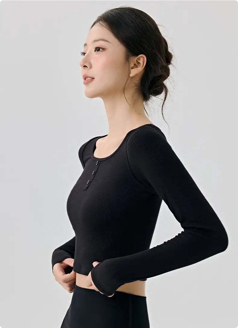 Solid Color Long Sleeve Yoga Top for Fitness and Exercise