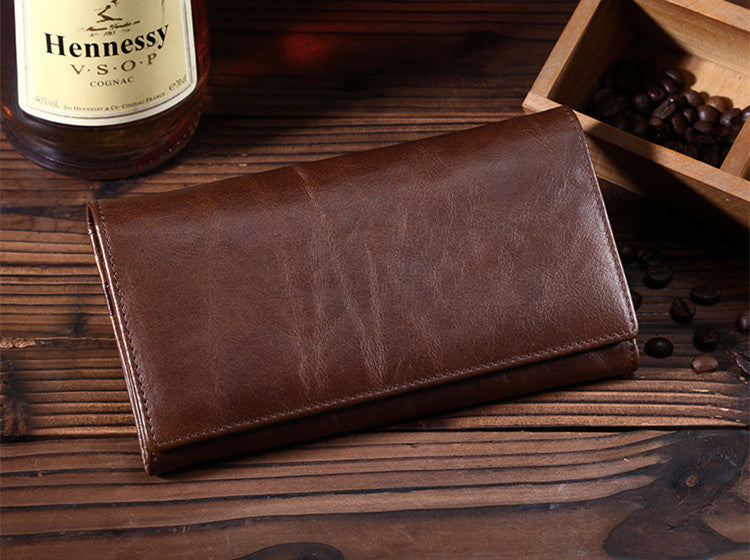 First Layer Leather Wallet Long Vintage Oil Wax - Vintage Leather Wallet for All Wallet Warriors