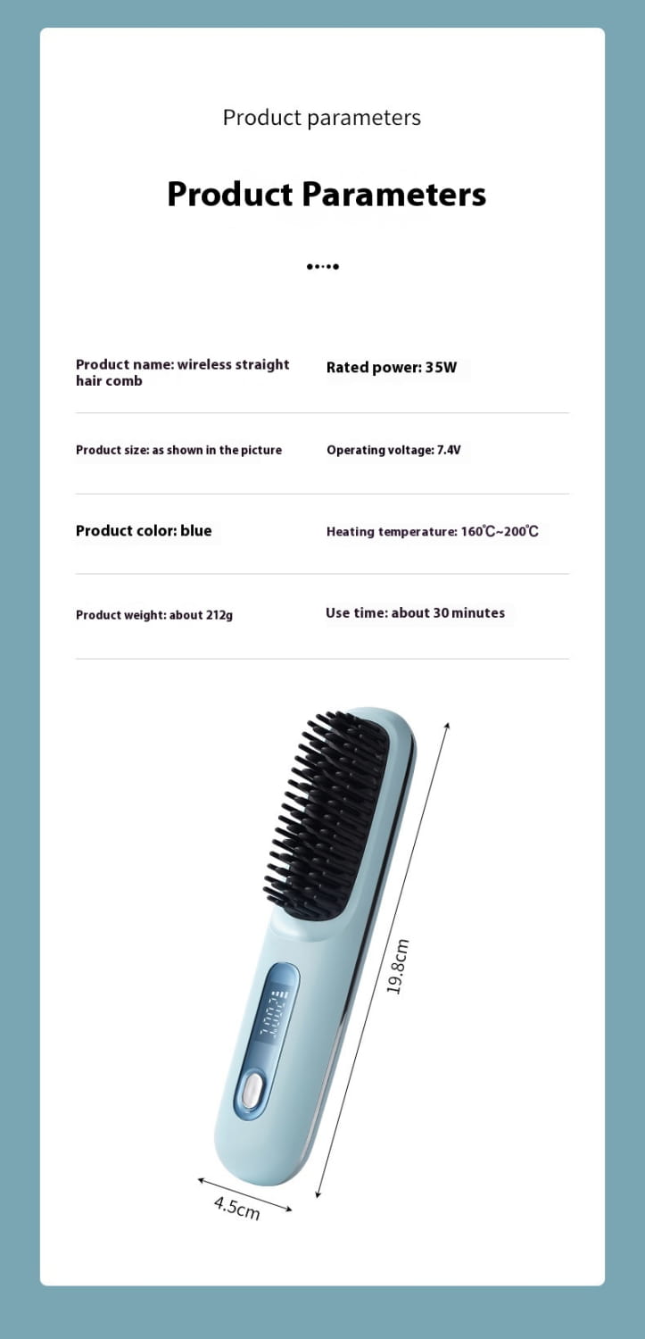 Rechargeable Ceramic Heating Electric Comb Hair Straightener with Long Battery Life