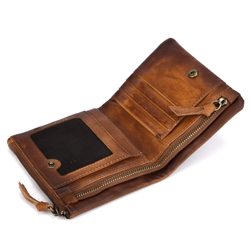 Leather Wallet Two-Fold with Cowhide Retro Style for United States and CHF