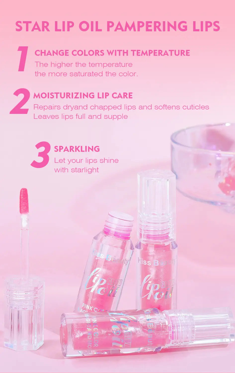 Color Changing Lip Gloss with Temperature-Responsive Moisturizing and Repair