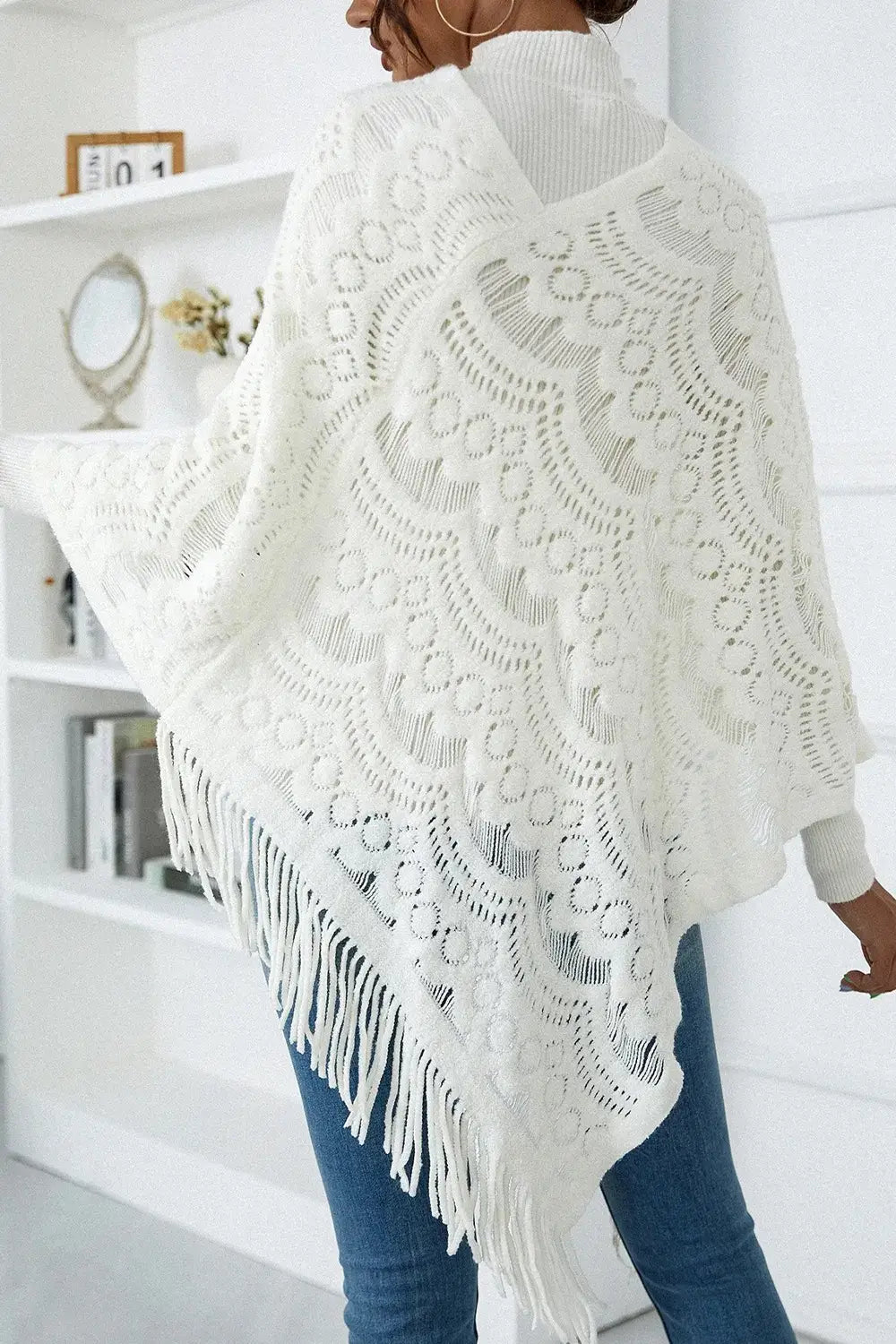 Crochet Flower Sweater Women's Loose Pullover Langhylse akrylstrikket topp