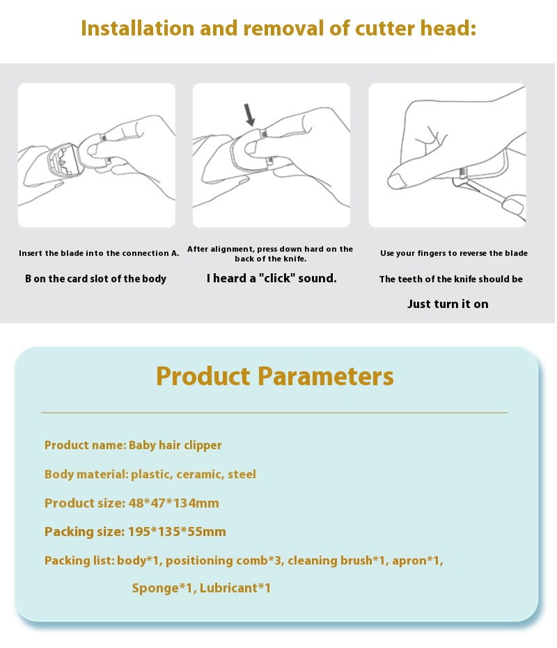 Rechargeable Hair Clipper for Children with Low Noise and Removable Cutter Head