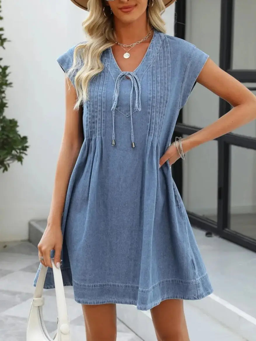 Solid Color Fabric Imitation Cotton Tencel Dress in Blue Gray Pink