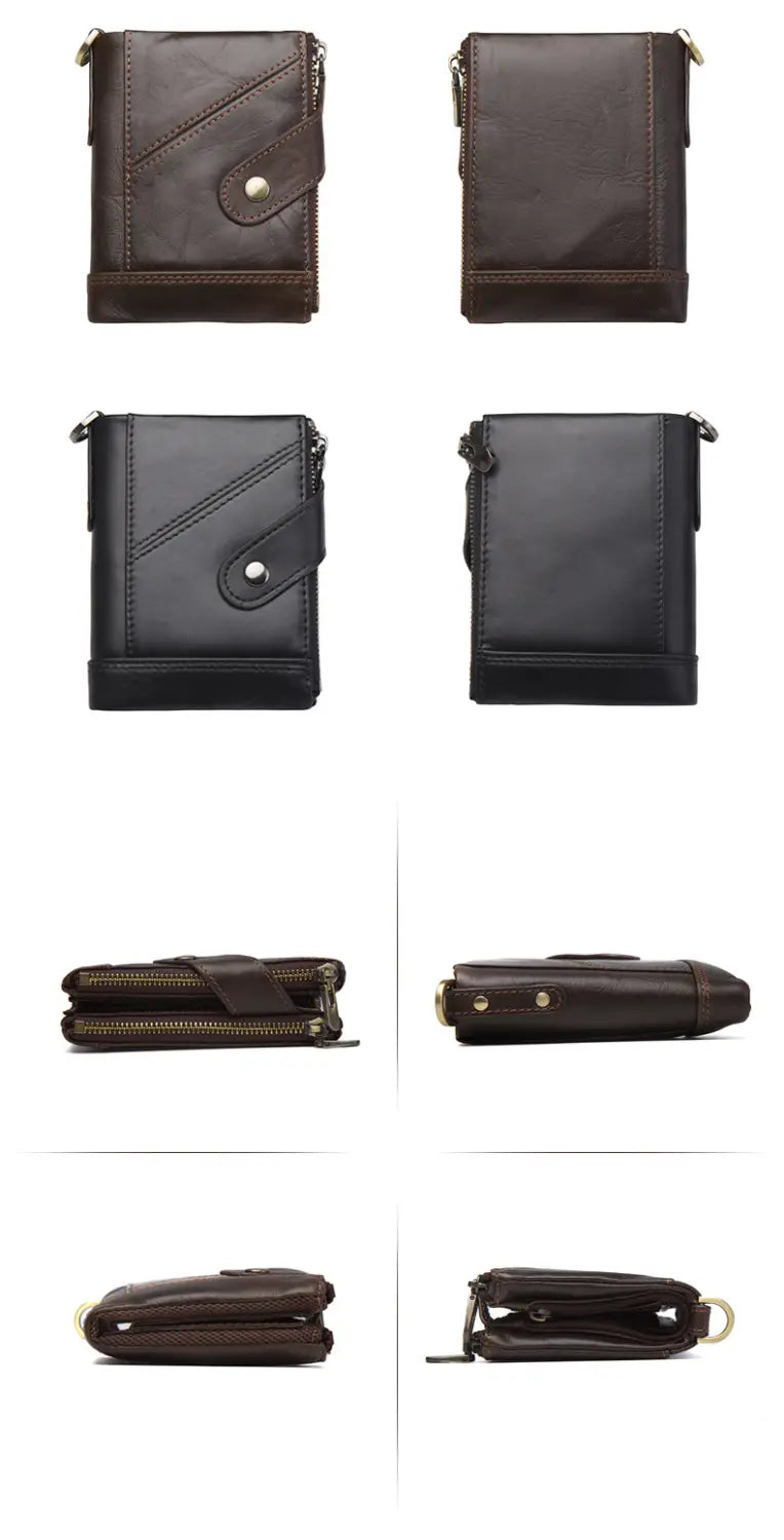 Leather Cortex Wallet with Double Zipper Buckle and Secure Internal Compartments