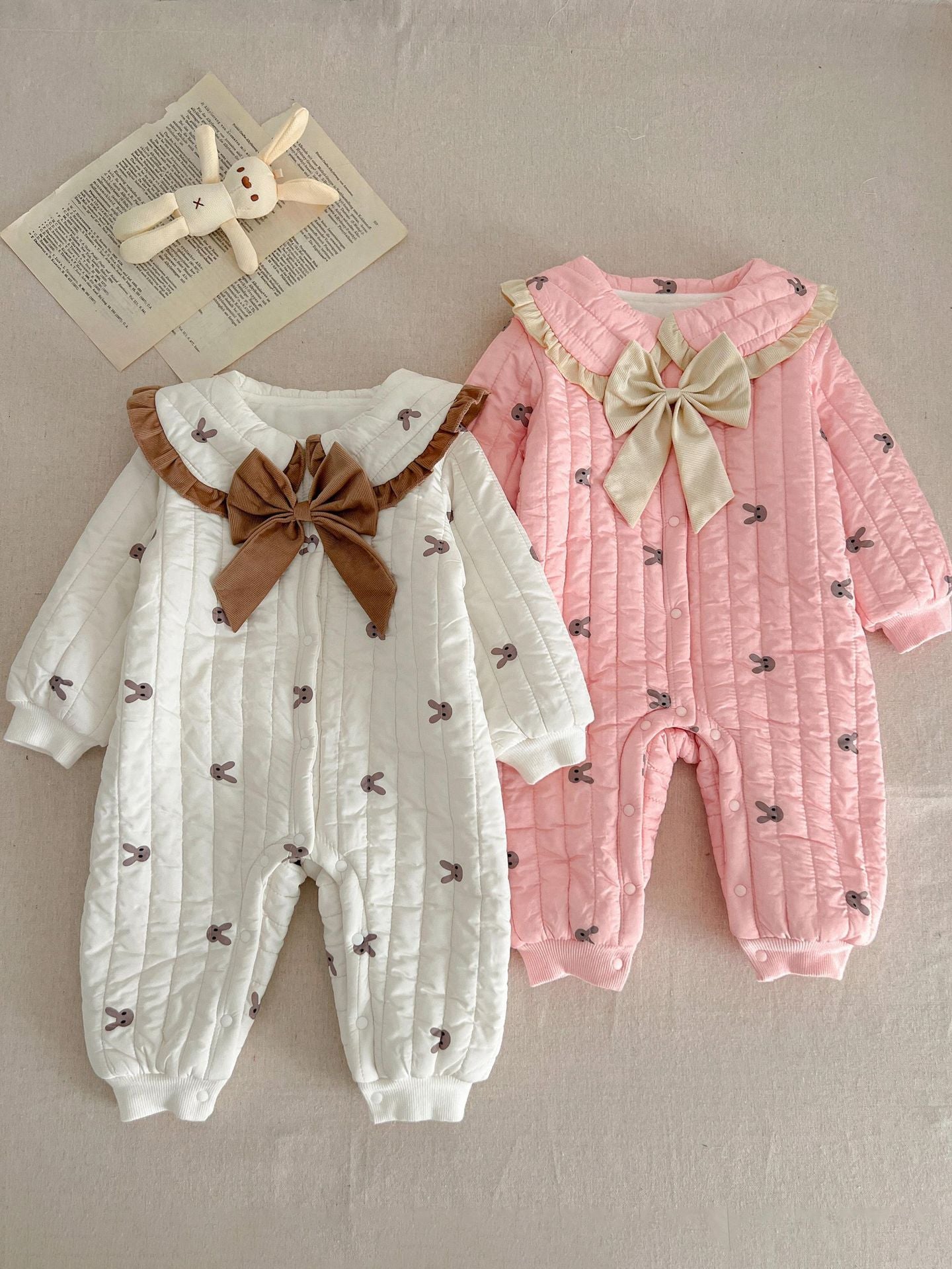 Baby And Infant Winter Clothes Quilted Jumpsuit Baby Girl Cute Super Cute Romper Newborn Korean Style Bow Romper - Cute