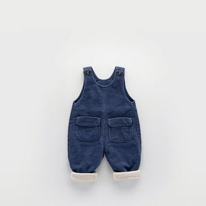 Beige and Blue Corduroy Bib Pants for Children US Sizes CHF CH from Asia - That Keep Messy Eaters Fashionable united