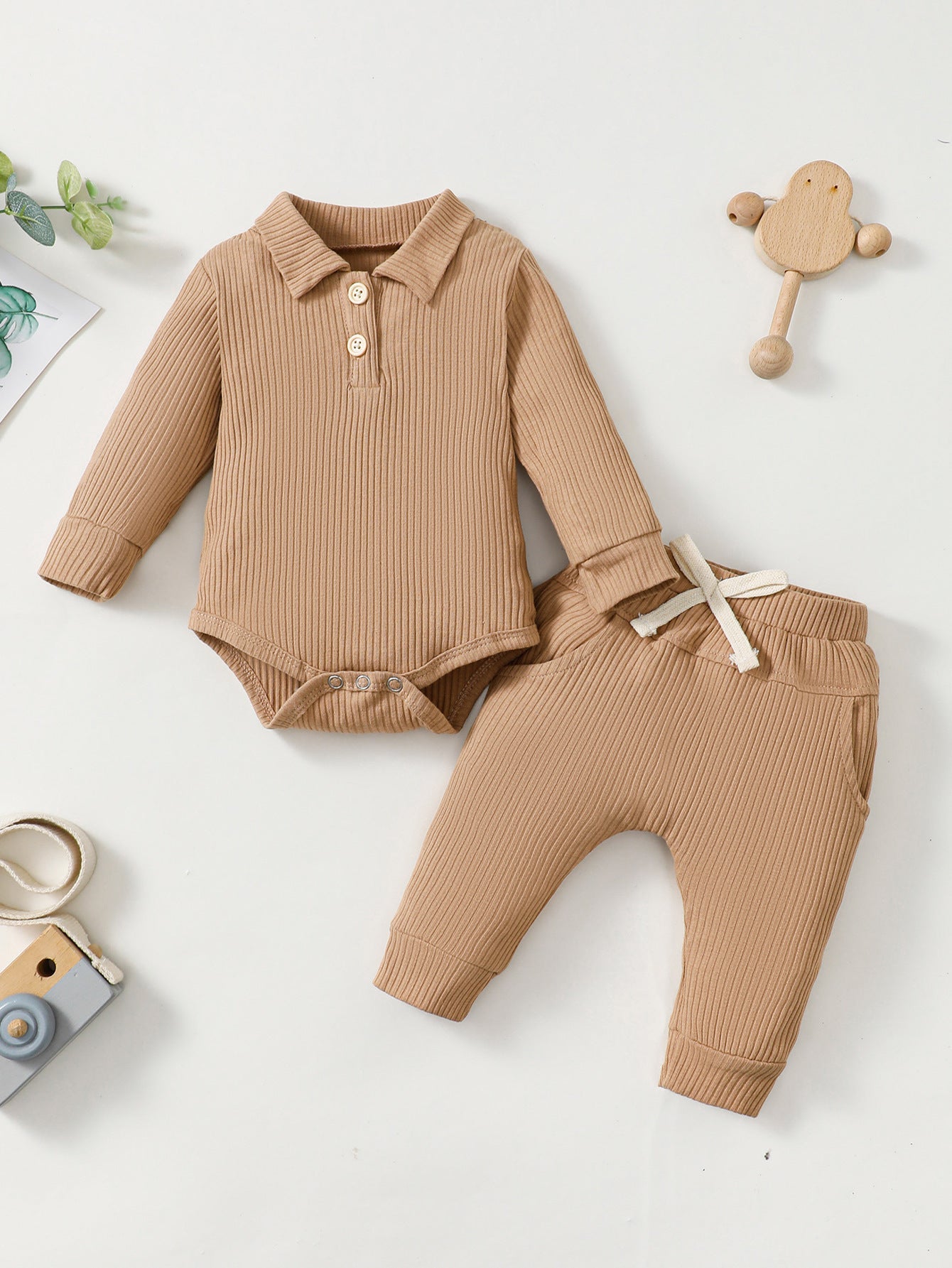 Baby Boy Cotton Hollow Striped Polo Shirt Trousers Suit - Tiny Tots Looking Sharp in Baby Boy Polo Trousers