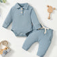 Baby Boy Cotton Hollow Striped Polo Shirt Trousers Suit - Tiny Tots Looking Sharp in Baby Boy Polo Trousers