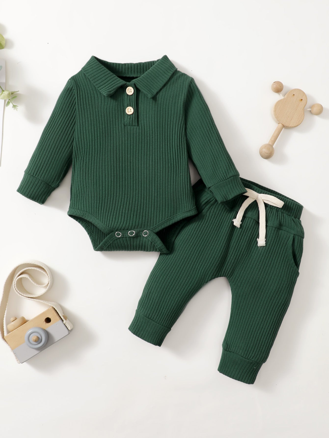 Baby Boy Cotton Hollow Striped Polo Shirt Trousers Suit - Tiny Tots Looking Sharp in Baby Boy Polo Trousers