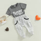 Baby Boy Short Sleeve Monogram Print T-shirt Gray Summer Clothing Set - Cozy Cotton Clothes for Tiny Trendsetters