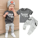 Baby Boy Short Sleeve Monogram Print T-shirt Gray Summer Clothing Set - Cozy Cotton Clothes for Tiny Trendsetters