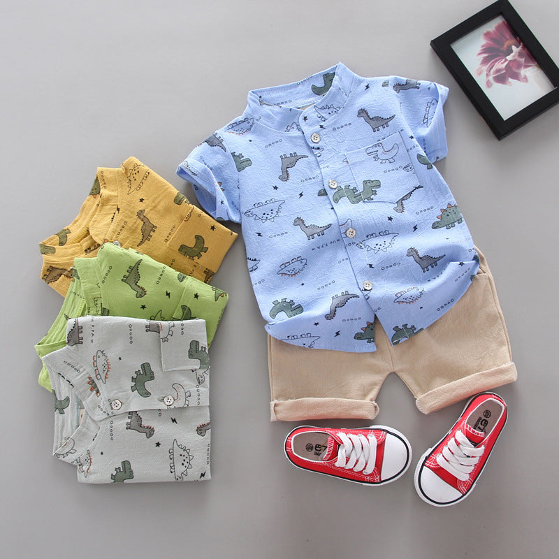 Baby Boy Short Sleeve Suit Personality Shirt Shorts Wholesale - Tiny T-Rex Looks Cute in Dinosaur Shirt Short Sleeve