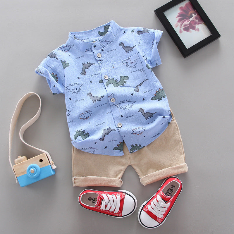 Baby Boy Short Sleeve Suit Personality Shirt Shorts Wholesale - Tiny T-Rex Looks Cute in Dinosaur Shirt Short Sleeve