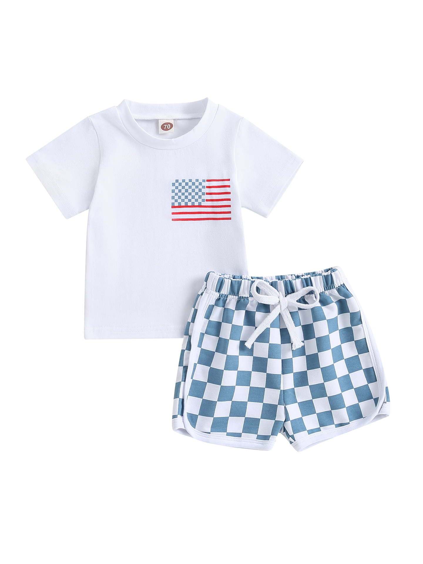 Baby Boy Shorts Short Sleeve Printed Chessboard Plaid Two-piece Set - Tiny Trendsetter Baby Boy Chessboard Chic Set