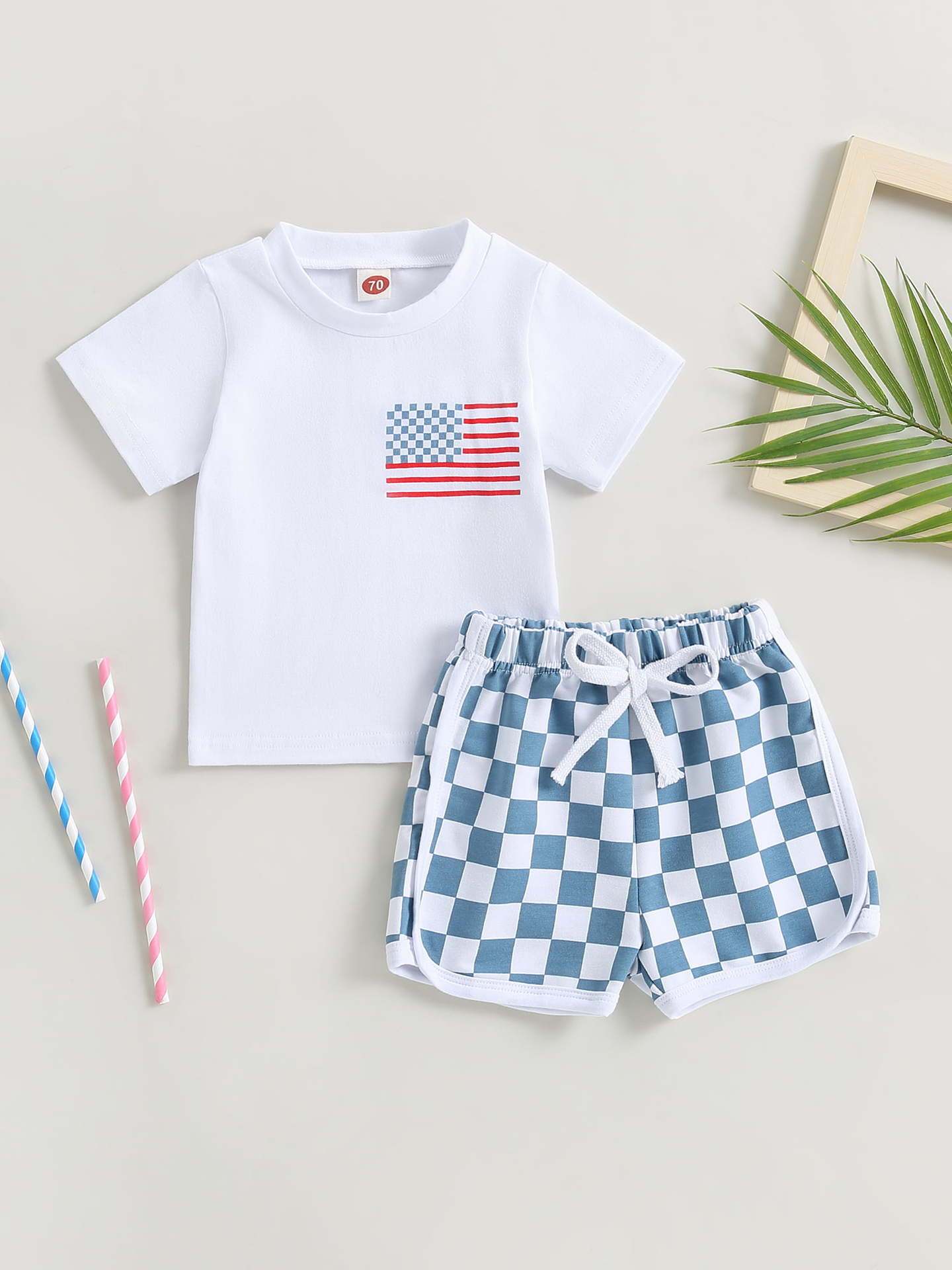 Baby Boy Shorts Short Sleeve Printed Chessboard Plaid Two-piece Set - Tiny Trendsetter Baby Boy Chessboard Chic Set