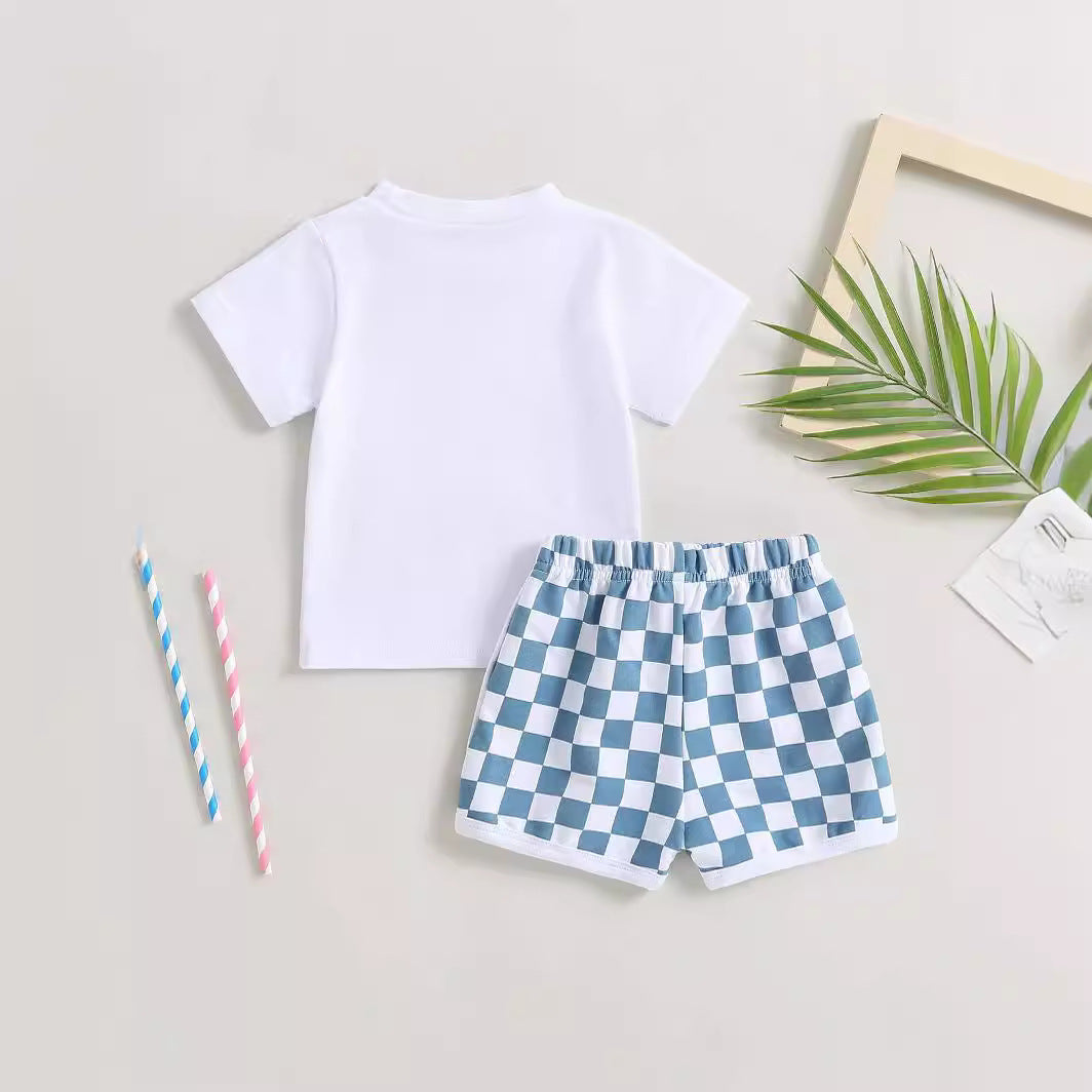 Baby Boy Shorts Short Sleeve Printed Chessboard Plaid Two-piece Set - Tiny Trendsetter Baby Boy Chessboard Chic Set