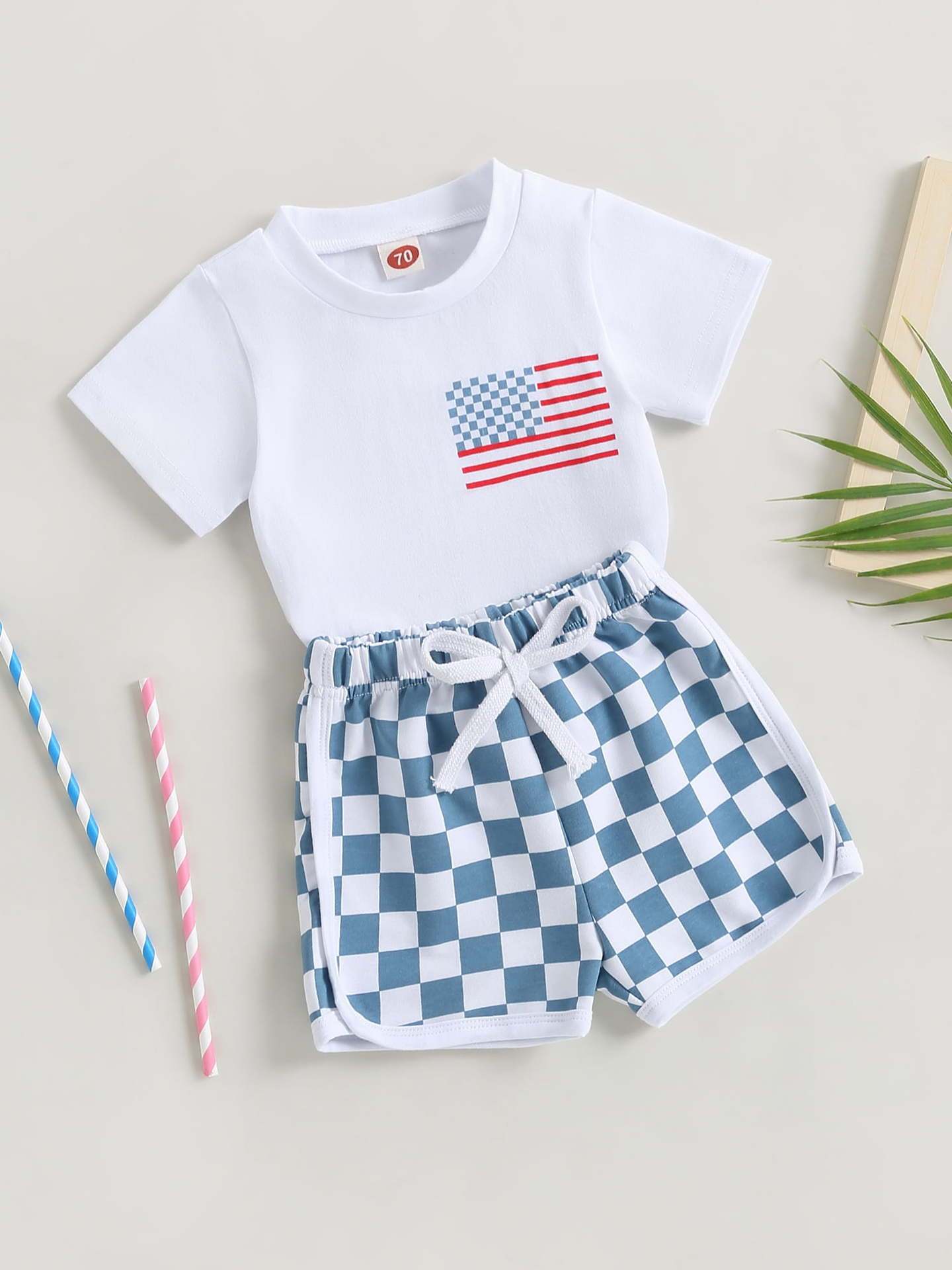 Baby Boy Shorts Short Sleeve Printed Chessboard Plaid Two-piece Set - Tiny Trendsetter Baby Boy Chessboard Chic Set