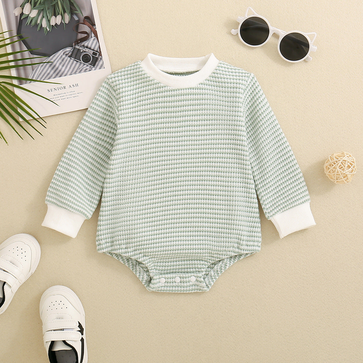 Baby Boys And Girls Long Sleeve Multi-color Stripe Pattern Triangle Jumpsuit - Baby Long Sleeve Triangle Jumpsuit