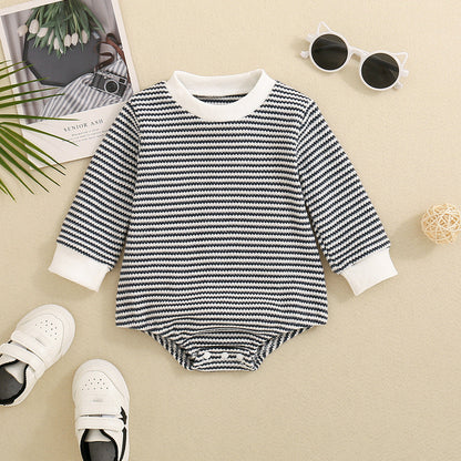 Baby Boys And Girls Long Sleeve Multi-color Stripe Pattern Triangle Jumpsuit - Baby Long Sleeve Triangle Jumpsuit