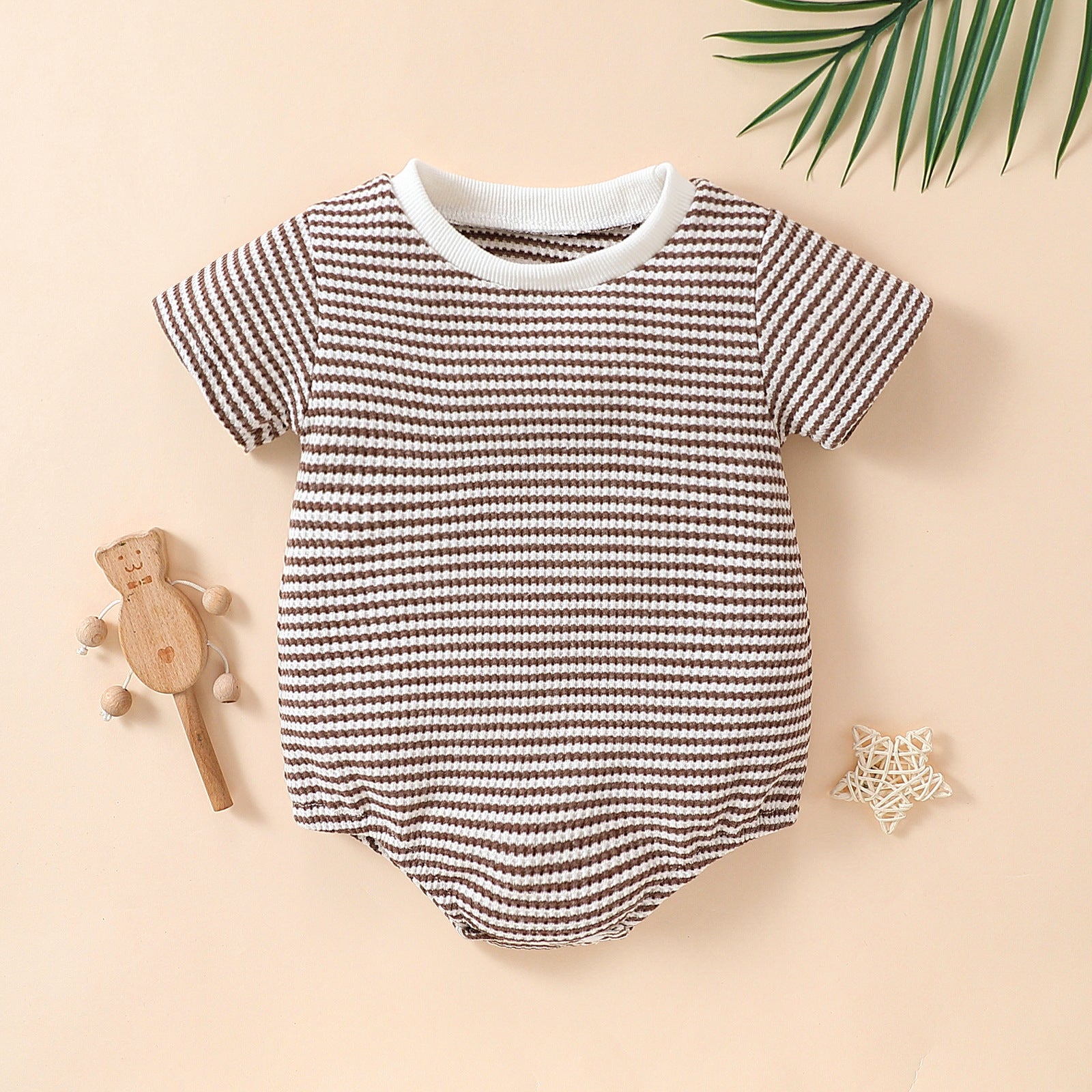 Baby Boys And Girls Striped Cotton Short Sleeve Triangle Rompers - Cute Striped Cotton Short Sleeve Rompers for Tiny