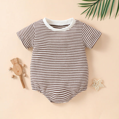 Baby Boys And Girls Striped Cotton Short Sleeve Triangle Rompers - Cute Striped Cotton Short Sleeve Rompers for Tiny